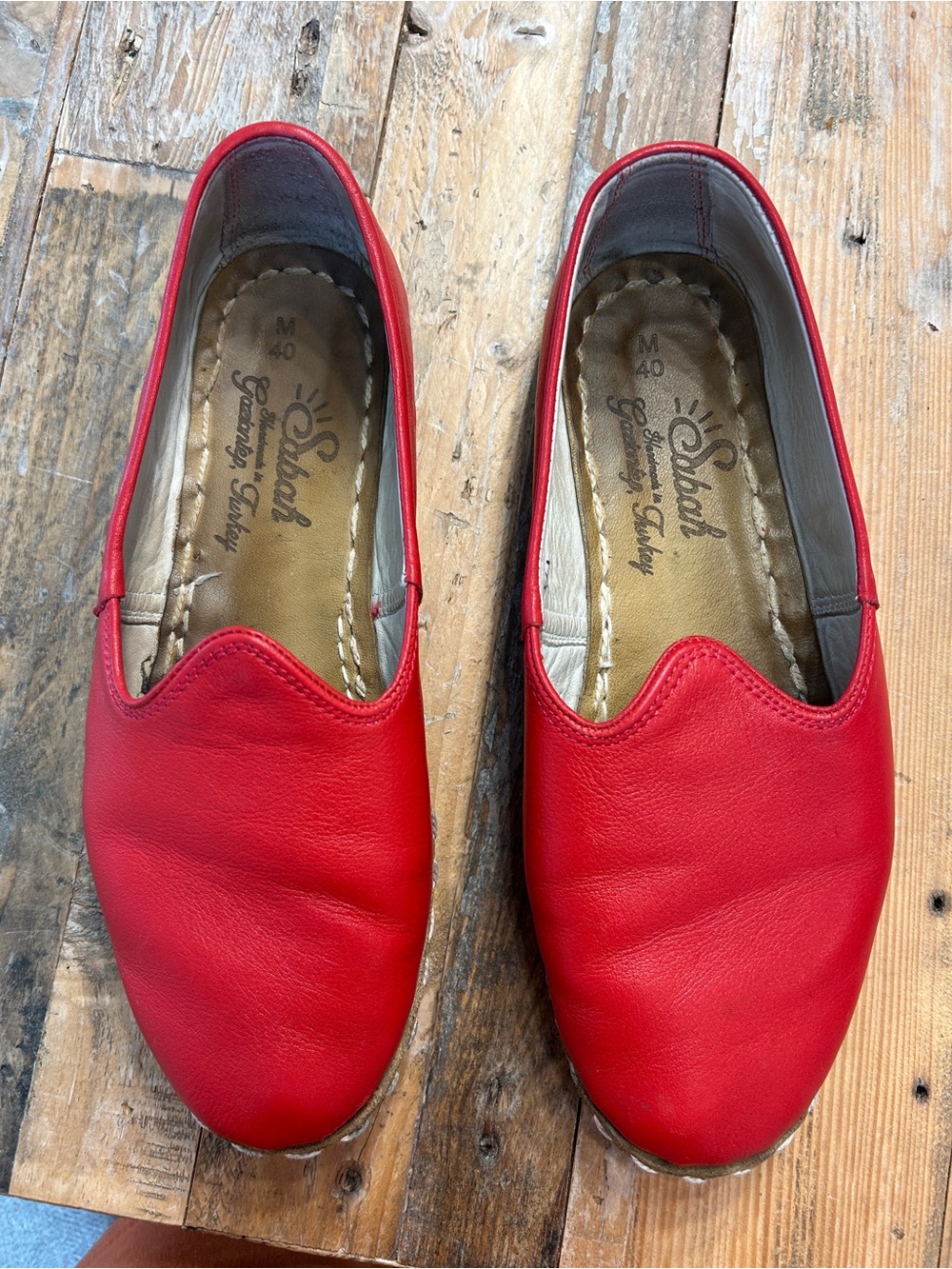 Sabah Red Leather Slip-On Loafers Men 40